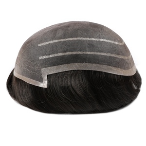 <b>Mens</b> 0.11 Super Fine Welded Mono Remy Hair Natural Wave Soft Smooth Toupee <b>Wigs</b> Hair System with 100% Density - Product Image 1