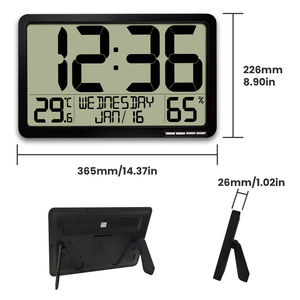 Reloj de pared de pantalla grande multifuncional con temperatura, humedad, fecha, alarma: para ancianos, oficina, 8 zonas horarias, DST automático - Product Image 4