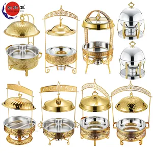 Restaurant Supplies Chafing Dishes Buffet Set Luxury Stainless Steel Food Warmer Custom Gold Chaffing dishes with hanging lids