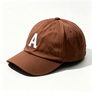 Brown 6-Panel Dad <b>Cap</b> with White Letter a Embroidery Unisex Adjustable Cotton Dad Hat Fashionable Curved Brim - Product Image 4