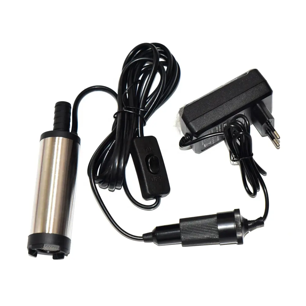 12V 51mm de acero inoxidable de coches de agua sumergible eléctrica de combustible de aceite de cigarrillo enchufe de la bomba de transferencia de con adaptador