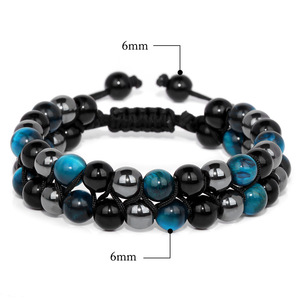 Bracelet ajustable tressé double couche en pierre naturelle œil de tigre et <span class=keywords><strong>hématite</strong></span> 6 mm pour homme, triple protection, style vintage, cadeau - Product Image 6