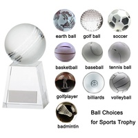 Trofeo y premios de torneo de golf en blanco Cristal Cricket Baloncesto Rugby Ball Medallas Trofeos personalizados para recuerdos de caridad