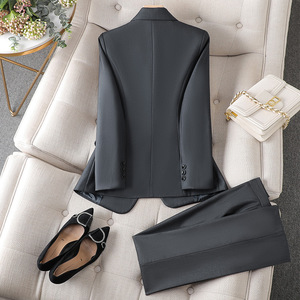 Grey Women's Suit Set Full Sleeve Satin Anti-Wrinkle Formal Business Autumn Elegant - Product Image 3