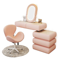Coiffeuse en bois massif beige style crème avec plateau en pierre - Bureau de maquillage haut de gamme pour chambre à coucher avec coffre de rangement intégré