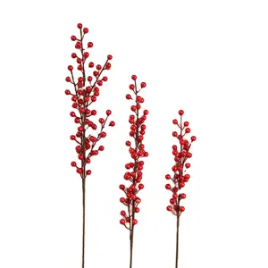 Grosir Pohon Natal Tiruan Holly Berry Cabang Buatan Berry Merah untuk Dekorasi Rumah Liburan