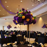 Centerpiece Pernikahan MoKtong Romantis Sutra 80cm Dendrobium Bola Bunga Ungu dengan Rel Tangga