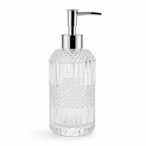 Clear Cut Glass Bathroom <b>Set</b> with Diamond Band Detail, 3-Piece Lotion Dispenser Tumbler <b>Soap</b> Dish - Product Image 3