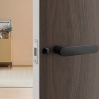 Poignée de porte minimaliste italienne en alliage de zinc noir mat avec serrure silencieuse et écologique pour chambre d'hôtel