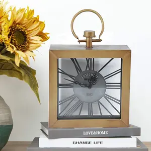 Luckywindアンティークゴールドメタル置時計、リビングルームの装飾棚用のサイレントノンティッククラシックアナログデスク時計