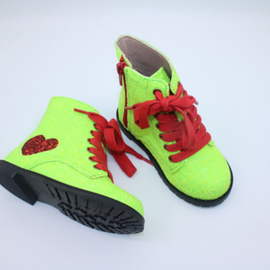 Bottes mi-hautes en dentelle pour filles, vertes, brillantes, personnalisées, pour l'automne/hiver, bottes de combat pour enfants, bébés, petites filles - Product Image 4