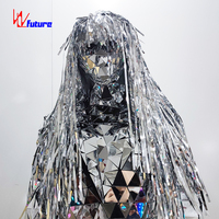 Argent échasses Walker Miroir Costume pour Performance DJ Cosplay Femme Spectacle Danse Fête Carnaval Halloween Noël Miroir Costume