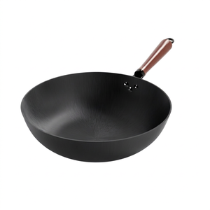 Wok chino de hierro hilado con patrón de anillos concéntricos, sartén antiadherente de borde ancho para cocina profesional de restaurante - Product Image 1