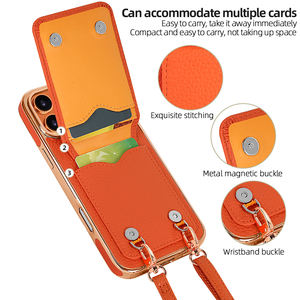 Étui de téléphone VIETAO en cuir PU électroplaqué avec porte-cartes, cordon réglable et sangle bandoulière, placage or rose - Product Image 5