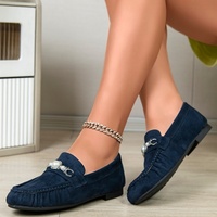 Mules plates décontractées pour femmes, style mocassins, en similicuir suédé, confortables à enfiler