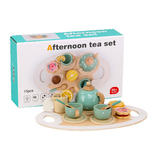 Afternoon <b>Tea</b> <b>Set</b> Wooden 15Pcs Kids Playset 36+ Months Simulated Kitchen <b>Toy</b> - Product Image 1