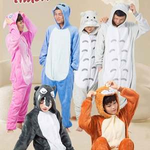 Pijamas de animales de una pieza de dibujos animados niños hombres mujeres franela azul historia hogar ropa térmica - Product Image 1