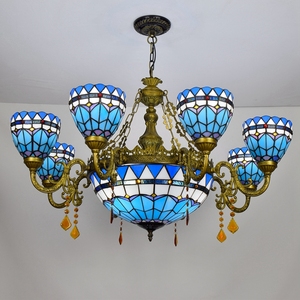 Tiffany verre lumière rétro lustres 8 lumières nouvel hôtel suspension lampe décoration salle à manger villa luxe grande lampe suspendue - Product Image 3