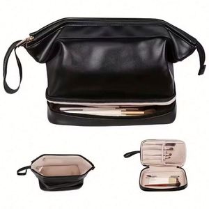 Muestra gratuita de bolsa de cosméticos de viaje de poliéster PU de gran capacidad, bolsa de aseo portátil, bolsas de maquillaje de doble capa para viaje - Product Image 2