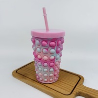 Gobelet à paille en PP à double paroi 401-500 ml, incassable, avec bulles en silicone anti-stress, luxe léger, portable pour les fêtes