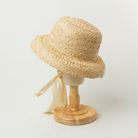 Sombrero de paja de rafia para niñas, sombrero de paja de verano a prueba de viento para playa al aire libre, venta al por mayor