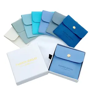 Custom Logo Luxury Jewellery Packaging Soft Microfiber Envelope Flap Jewelry Pouch Bag with Insert Card