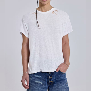 T-shirt Vintage Personalizzata da <span class=keywords><strong>Uomo</strong></span> 100% Cotone con Effetto Distressed, Logo Personalizzato, Oversize, Vestibilità Ampia, Leggera, Maglietta Bianca - Product Image 4