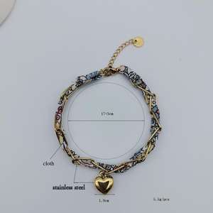 ファッションブレスレット布とステンレススチールハート形ゴールドメッキチャームブレスレット手作り女性用男性用 - Product Image 6