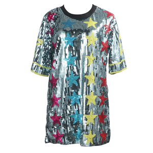 เสื้อปักเลื่อมรูปดาวห้าจุดสีดำทรงหลวมเสื้อยืดปักเลื่อมลายฮิปฮอปสีเงินสีส้ม85แบบดิจิทัล - Product Image 5