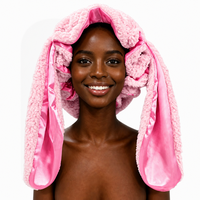 Bonnet de nuit en peluche pour femme avec oreilles de lapin, doublure en satin lisse réglable, couverture intégrale des oreilles, idéal pour le sommeil, toutes saisons