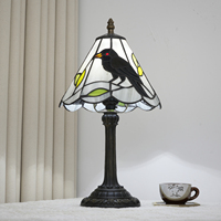 Lampe de table en verre teinté style Tiffany, corbeau noir d'Halloween, lampe de chevet unique de style farmhouse, salon, salle à manger, bureau