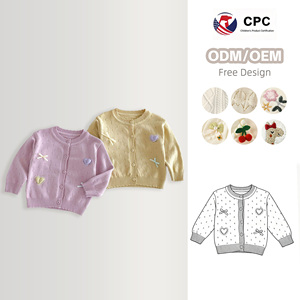 Cardigan en tricot pour bébé et jeune enfant, nouvelle collection automne 2026, col rond brodé, style coréen, en viscose pour petites filles - Product Image 1