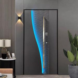 Puerta de entrada blindada de aluminio fundido moderna de lujo Advanced Sense, lámpara de inducción de dos lados, manija de acero inoxidable, características antirrobo - Product Image 3