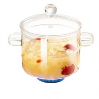Pot à soupe moderne en verre borosilicate avec couvercle, résistant à la chaleur, 1,6 L, double poignée, pour cuisinière, micro-ondes et lave-vaisselle