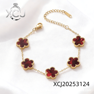 Bracciali Trendy in Acciaio Inossidabile Placcati Oro 18k, Antiossidanti, con Catena Regolabile e Quadrifoglio <span class=keywords><strong>Portafortuna</strong></span> in Pietra Naturale, Regalo per Donna - Product Image 2