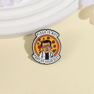 Sming pimleri Pizza diyet parçası değildir emaye Pin karikatür erkekler doktor sağlıklı diyet Metal broş yaka rozeti takı - Product Image 1