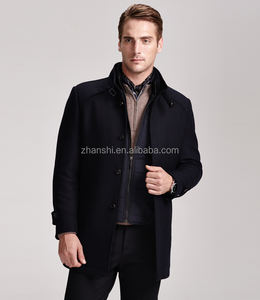 2016 Korean Style <strong>Mens</strong> Fashion Winter <strong>Black</strong> Wool Cashmere <strong>Pea</strong> <strong>Coat</strong> - Product Image 1