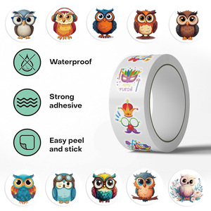500 <span class=keywords><strong>Fogli</strong></span>/Rotolo Nastro Adesivo Acrilico Bifacciale in PVC Rotolo per Rotolo, Adesivo per Scrapbooking a Tema Gufo Cartone Animato, Forniture per Journaling - Product Image 3