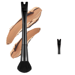 Pennello per Blush e Contouring a Forma di U per il Naso, Sintetico, Doppia Punta, Logo Personalizzato, Vegano, Alta Qualità, Etichetta Privata, Manico in Metallo, Singolo - Product Image 1