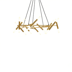 Lámpara colgante moderna dorada con diseño de ramas, tubos esmerilados, cables negros, altura ajustable para comedor y sala de estar - Product Image 1