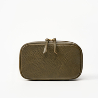 Étui de luxe en cuir véritable avec fermeture éclair, léger, vintage, couleur unie, coque rigide pour organiseur d'accordéon, trousse de maquillage en gros