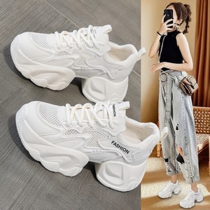 Zapatillas Deportivas de Plataforma para Mujer, Estilo Verano 2026, Combinables con Todo, Parte Superior de Microfibra, Malla Transpirable, Color Blanco - Product Image 5