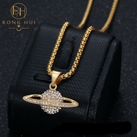 Collar con Colgante de Planeta del Universo con Incrustaciones de Diamantes para Hombre, Estilo Hip Hop, Chapado en Oro de 18K, Acero Inoxidable, Joyería de Moda, Regalo