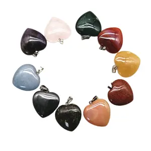 25mm Healing Crystal Pendant Charms for Jewelry Making Necklace Keychains Crafts Heart Shaped Stone Pendants