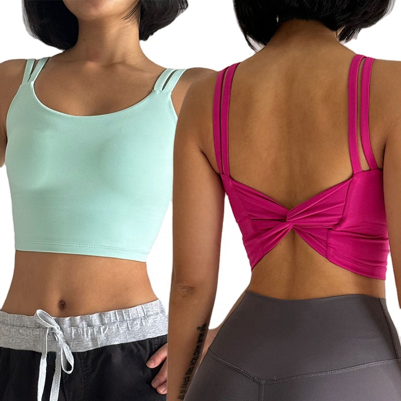 NEW Sling Women Seamless Sport Yoga Tops With Pad Gym Fitness Backless Cross Strap Vest Clothes Yoga Workout Running Sport Bra