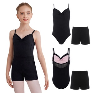 Conjunto de 2 piezas de leotardo de ballet para niñas con camisola y pantalones cortos de spandex y nailon con espalda de malla, ideal para gimnasia y danza, personalizable para actuaciones. - Product Image 2