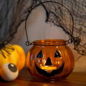 Orange sơn Halloween Kính tealight người giữ ngọn nến Halloween kim loại treo bí ngô hình dạng đèn lồng trang trí bảng trung tâm - Product Image 5