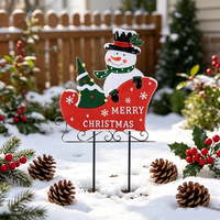 Décorations de Noël : Piquets de jardin en métal Bonhomme de neige et traîneau pour la décoration extérieure de patio et de jardin