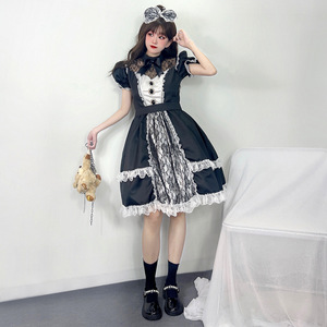 Disfraz de Cosplay Lolita, vestido de sirvienta negro con diadema con lazo, disfraz de mujer, detalles elegantes de encaje - Product Image 3