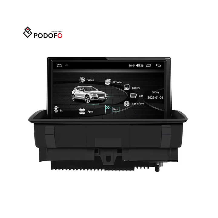 Podofo 8 Core Android 13 Voiture Stéréo 8 Pouces IPS Flip Écran 4 + 64GB Double Systèmes Pour Audi Q3 Carplay Android Auto BT WiFi 4G FM
